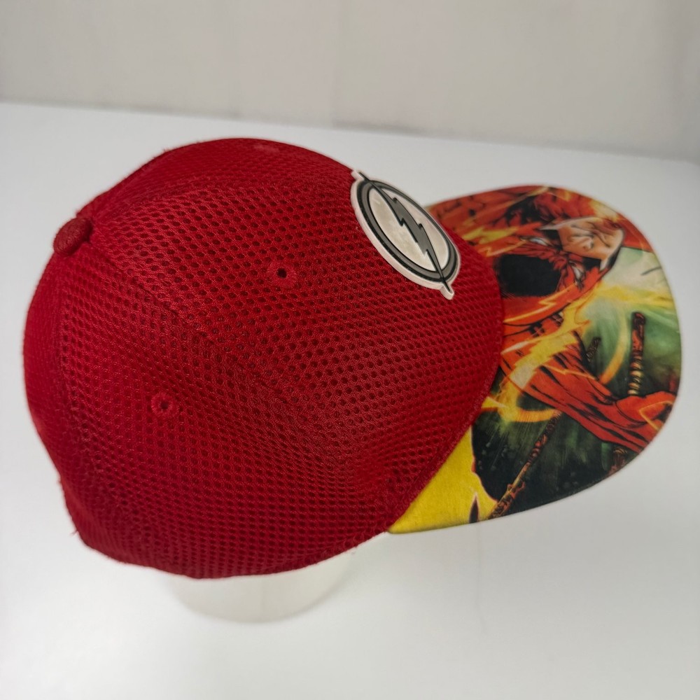 The Flash Hat Boys Red Mesh Snapback Flat Brim Baseball Cap DC Comics