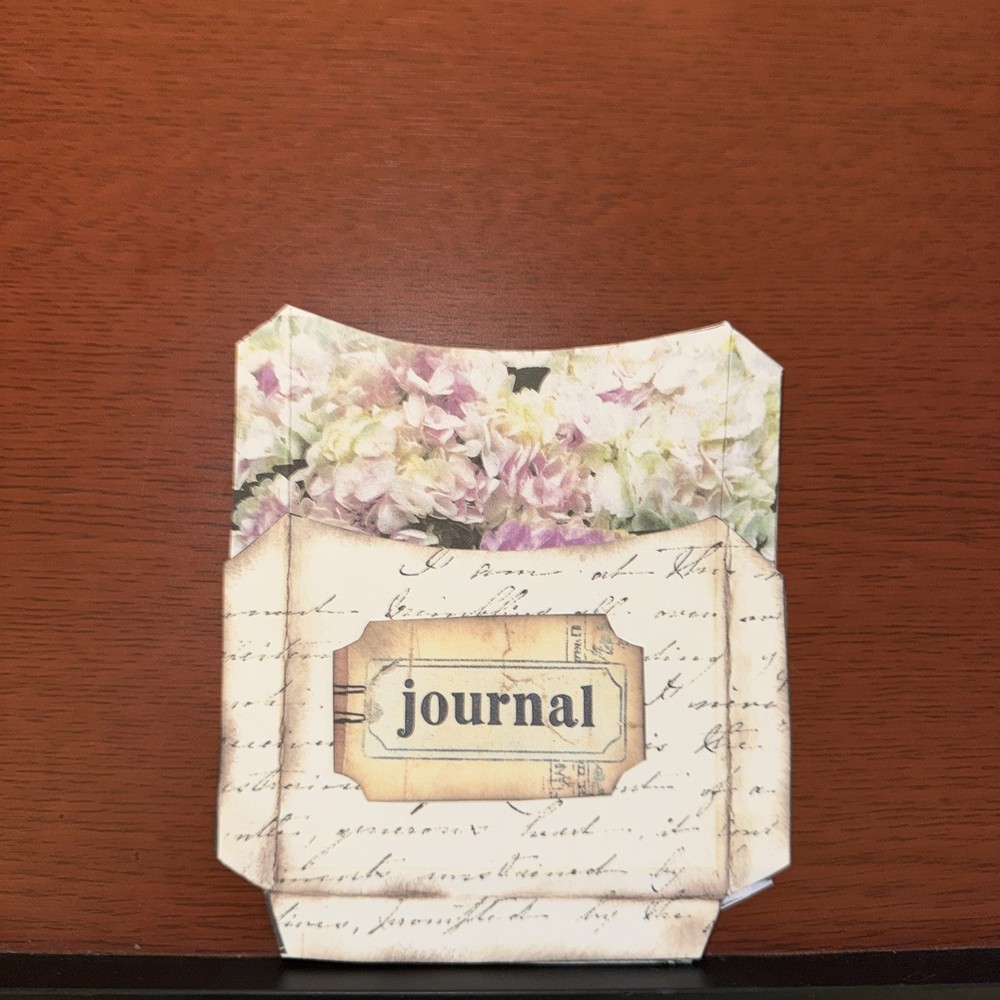 junk journal layered pockets cut outs cursive, pattern and floral pattern ￼￼￼