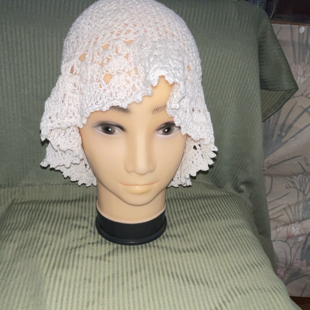 Handmade Crocheted White Lace Hat