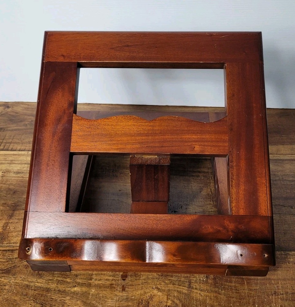 Vintage Solid Timber Tabletop Book Holder, Brass Hinges, Turned Timber Feet