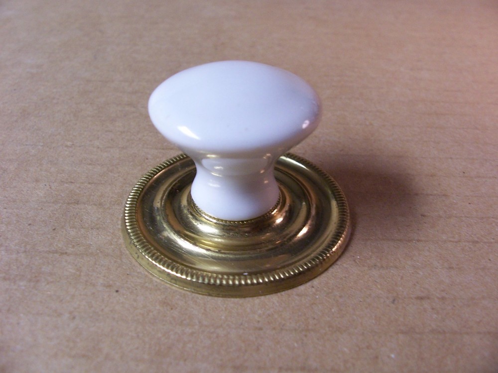 (3) CERAMIC DRAWER PULLS / KNOBS WITH BACK PLATES -- ORIGINAL SCREWS INCLUDED