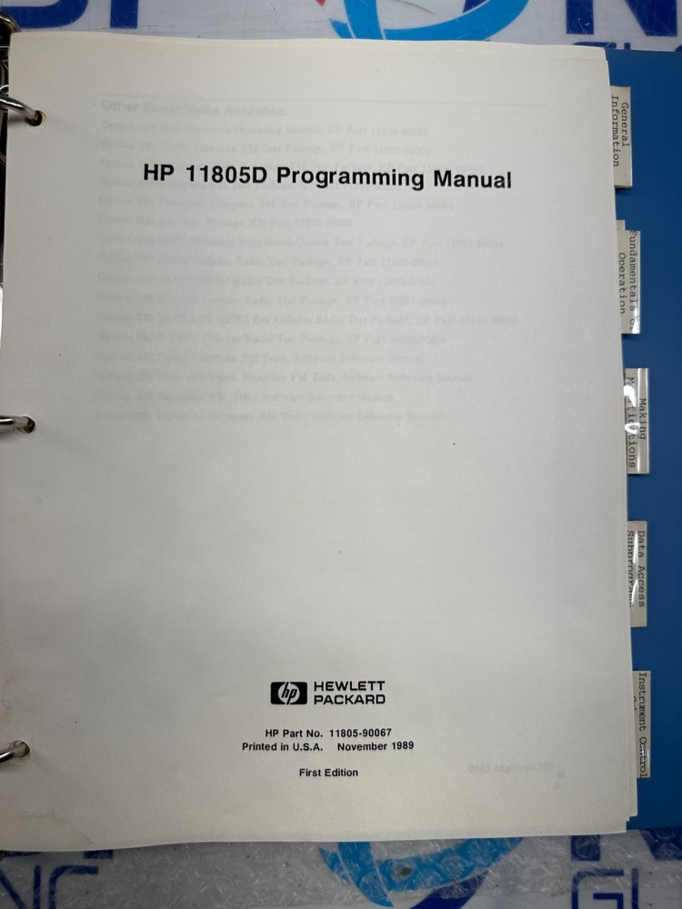 HP 11805D PROGRAMMING MANUAL