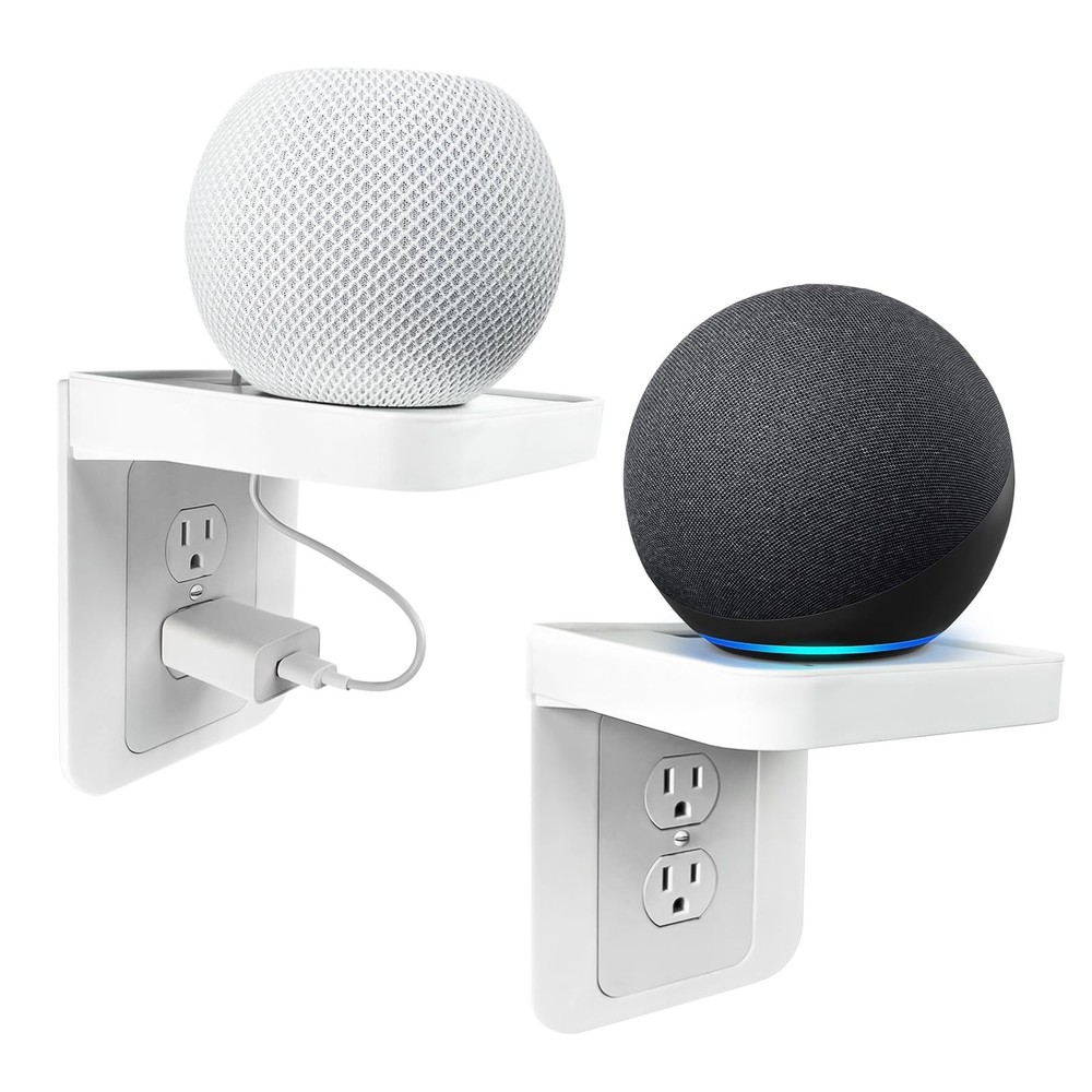 White Wall Outlet Shelf with Cord Storage - Standard Vertical Duplex Organize...