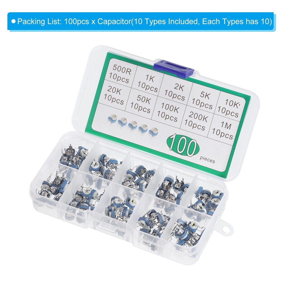 Variable Resistor Assorted Kit 100pcs 500R to 1M Ohm Trimmer Potentiometer