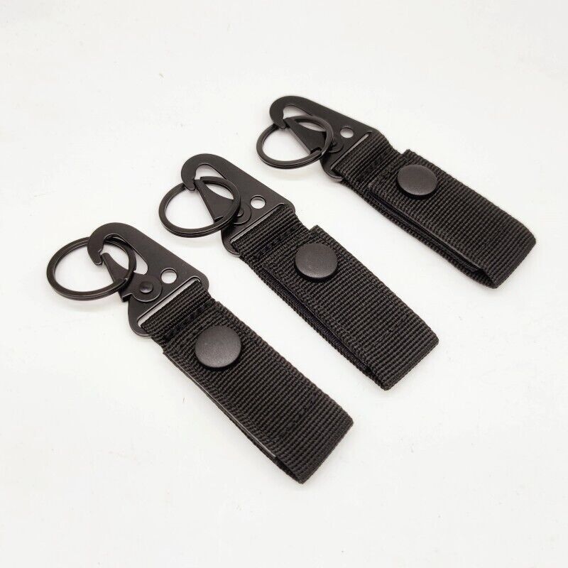 Duty Belt Key Holder, 3Pcs - Nylon Strap with Snap D-Sharp Clip Key Ring (Black)