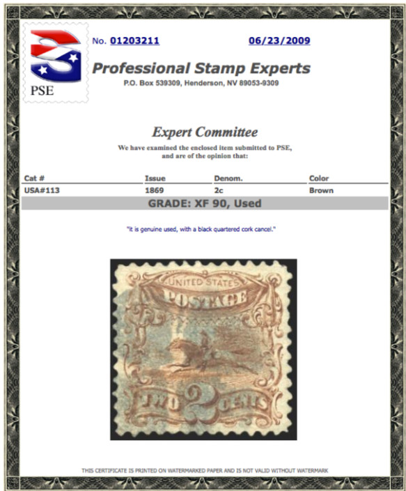 #113 Used, PSE Graded 90, PSE Cert # 01203211