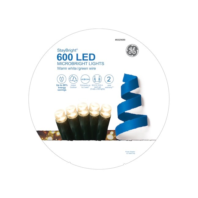 GE StayBright 600 Count Warm White LED Microbright String Lights with Green Wire