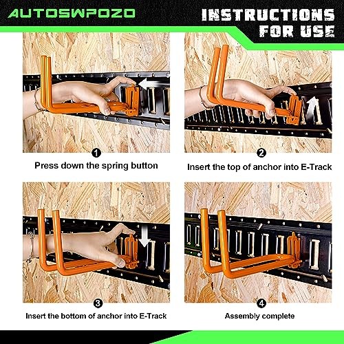 4-Pack E-Track Heavy Duty Shovel/Tool Hanger, E Track Hooks for Tools, 4 Pack
