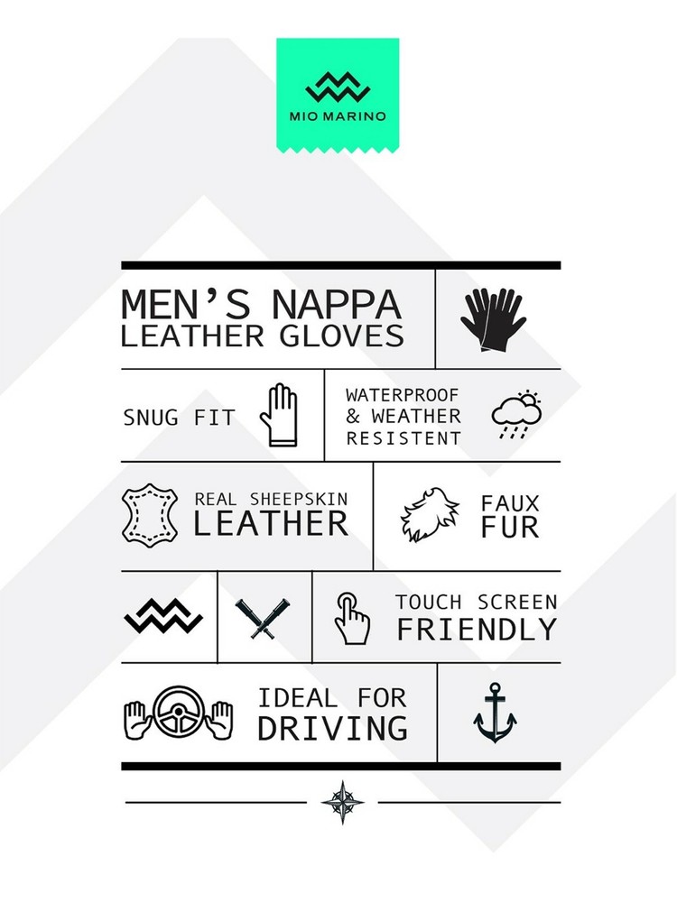 Men's Lined Touch Screen Winter Leather Gloves Size M