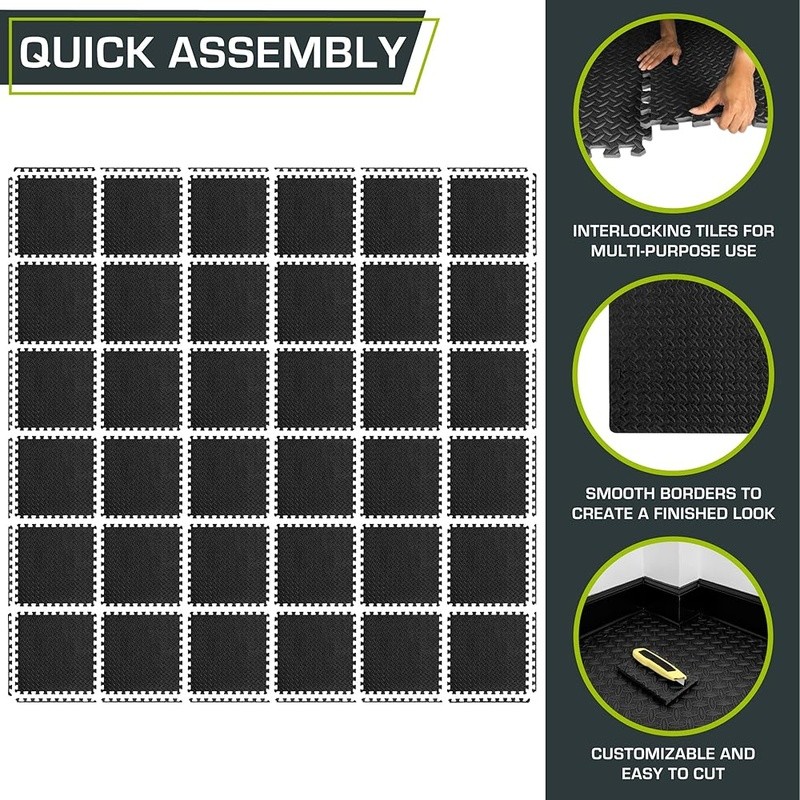 Durable Interlocking Foam Tiles Protective Flooring Mat Gym Exercise 144 Sq Ft