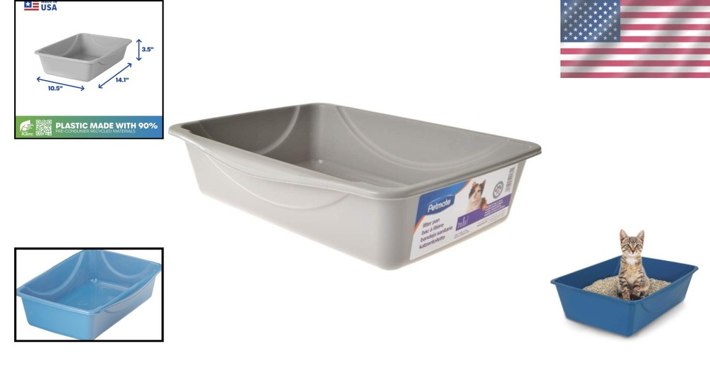 Lightweight Cat Litter Pan with Wide Base - Small Blue/Gray Design