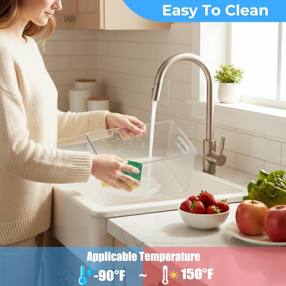 MOONEDGE 4 Pack Open Clear Plastic Storage Bins 11x8x6 Stackable Organizer Conta