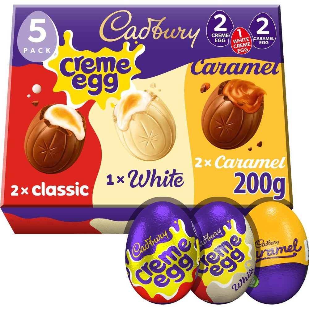 Cadbury Mixed Eggs 200g White, Milk & Caramel Chocolate Easter Candy 5-Pack