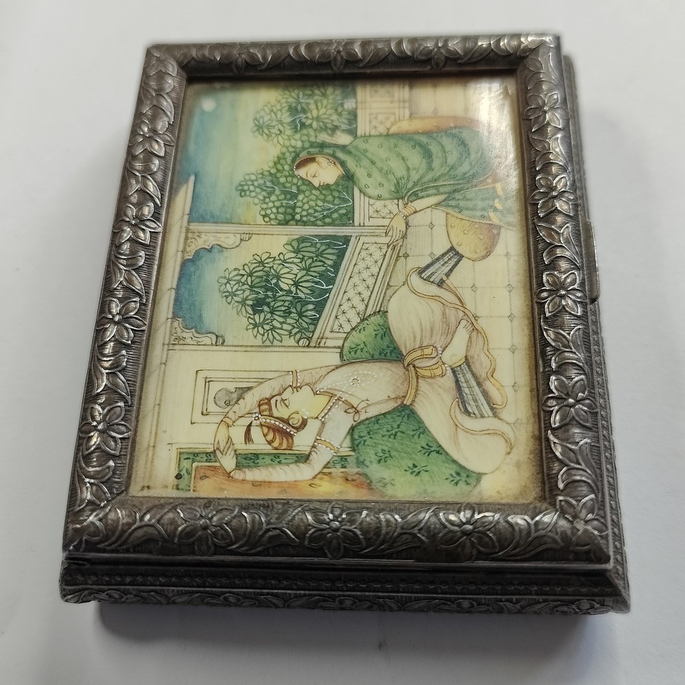 Antique Silver Persian Painted Box