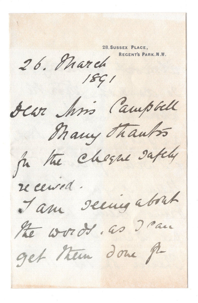 Anna Williams Signed Letter 1898 / Autographed Opera Singer