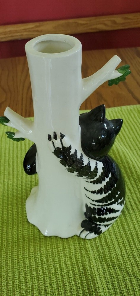 Kliban Cat & Owl Ceramic Tree Bud Vase 8"