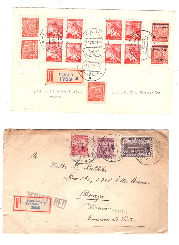 Czechoslovakia   2  registered  covers