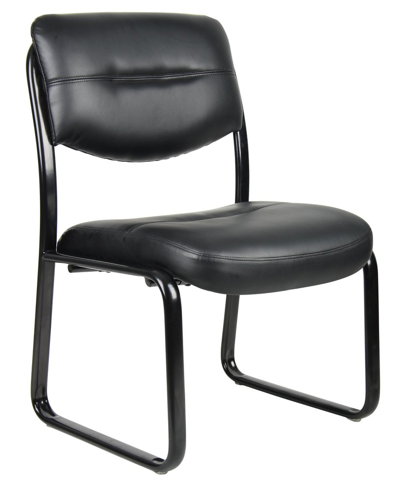 Leather Sled Base Side Chair in Black