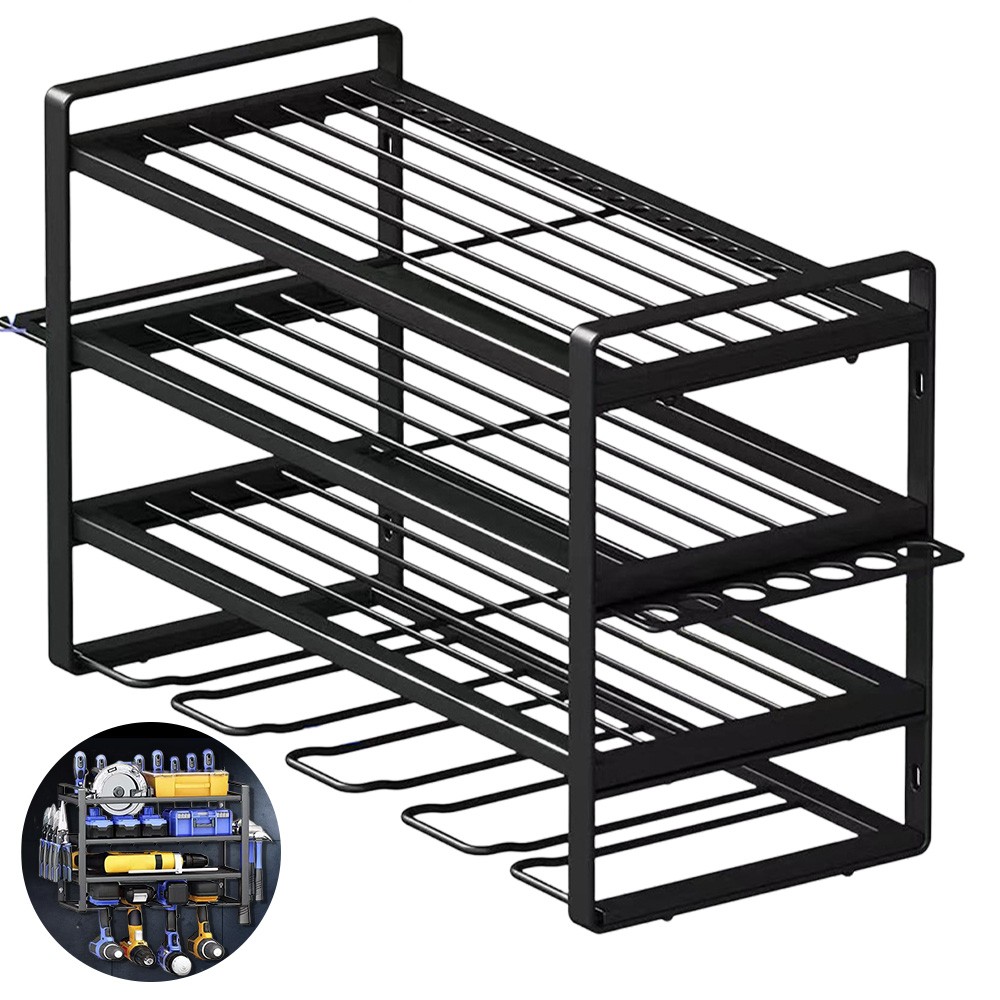 4-Layer Power Tool Organizer Wall Mounted Tool Rack for Cordless Drill Storage