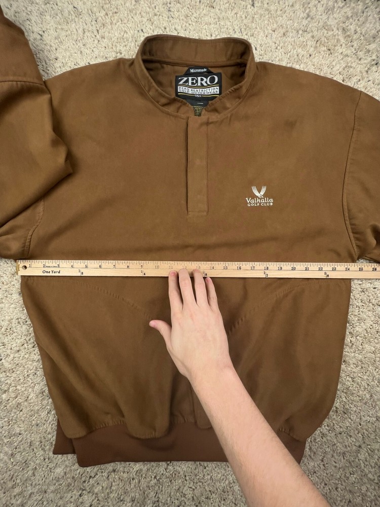 Zero Restriction Brown Microsuede Mens Golf Jacket Valhalla Golf Large 1/4 Snap