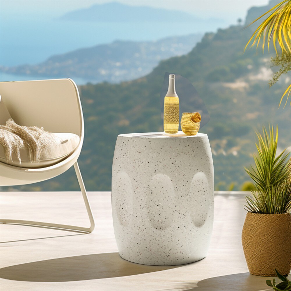 Off-white Round End Table Coffee Sofa Side Table Drum Shape Solid Concrete