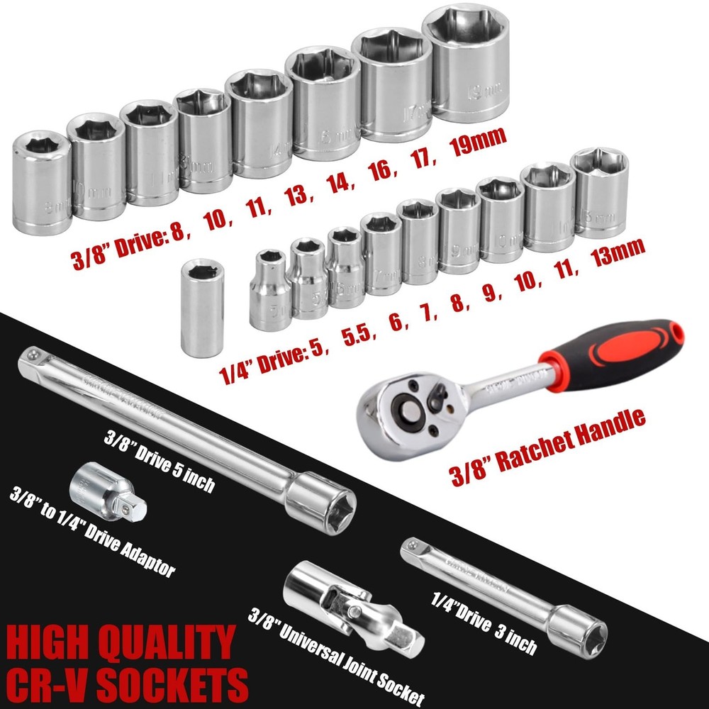 427 Piece Home Tool Kit, Mechanics Tool Set with Drawer Toolbox Storage Case ...