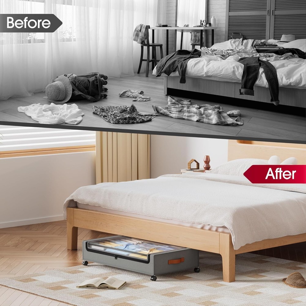Under Bed Storage with Wheels, 2 Pack under Bed Storage Containers