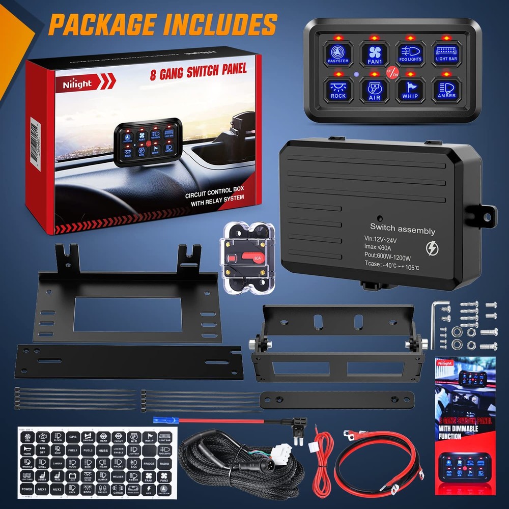 Nilight 6 Gang Switch Panel Universal Circuit Control Relay System