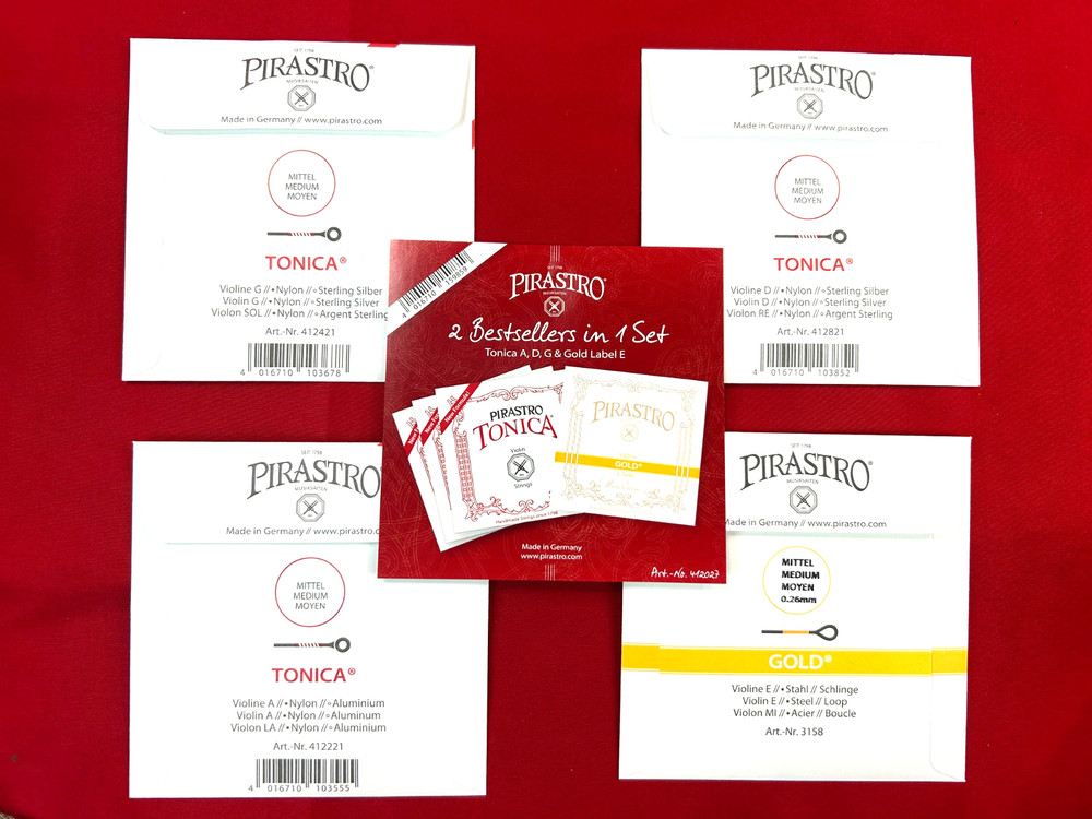 100% Authentic Pirastro Tonica Violin String Set 4/4 A,D,G Gold Label E LOOP