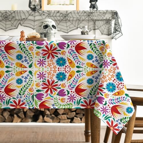 Mexico Tablecloth 60x104 Inch Rectangular, 60" x 104" (Rectangular) White