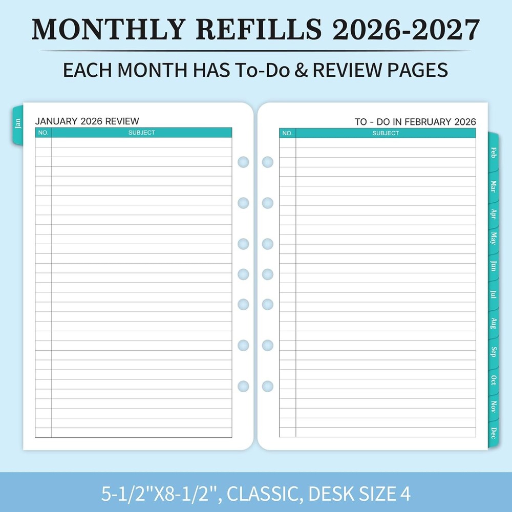 2026-2027 Monthly Planner Refill - Inserts 5-1/2" x 8-1/2", black
