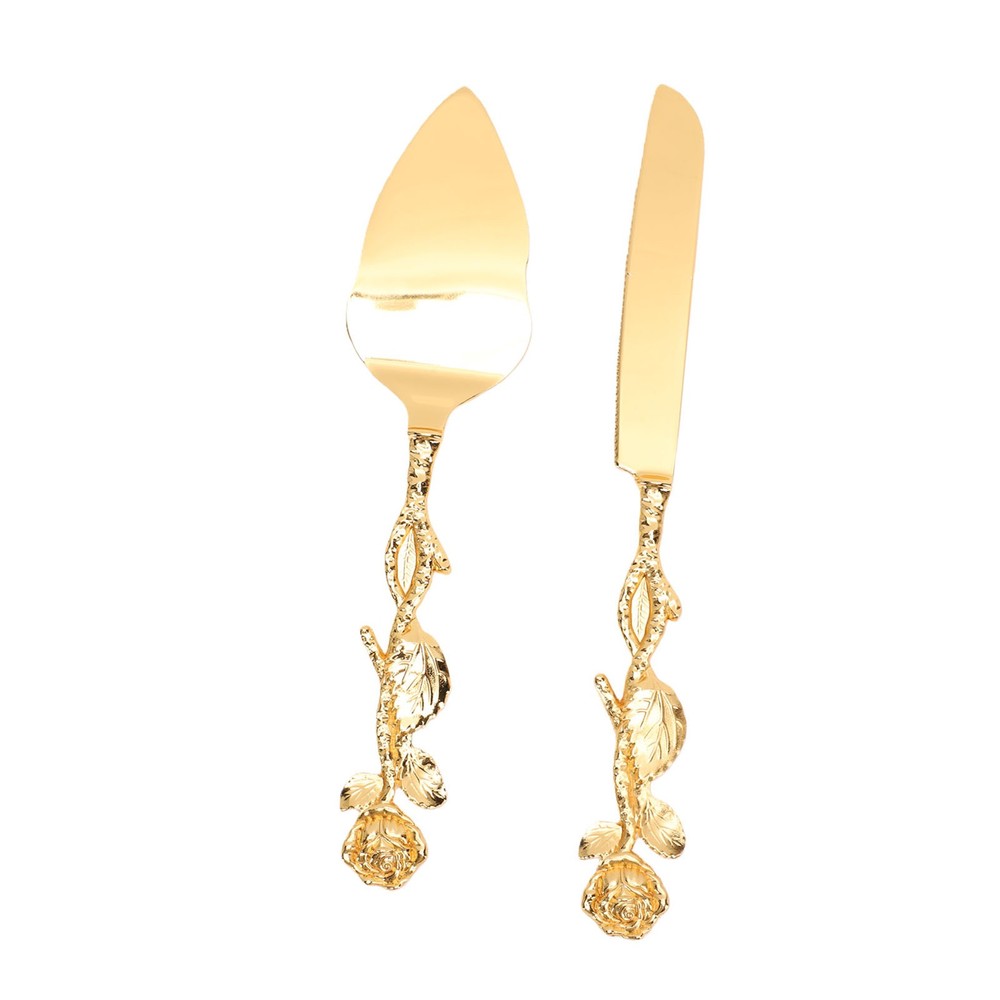 2-Elegant Rose Handle Cake Cutter Set For Wedding Party Events