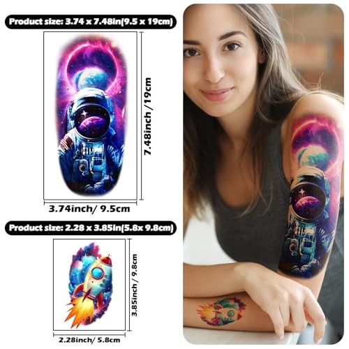 77 Sheets Temporary Tattoo, 17 Sheet Space Planet Astronaut Space & Rockets