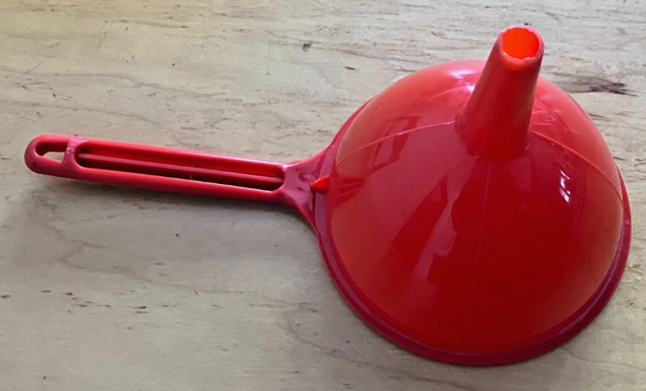 Red Pastic Funnel 5 inch Diameter 5 inch handle
