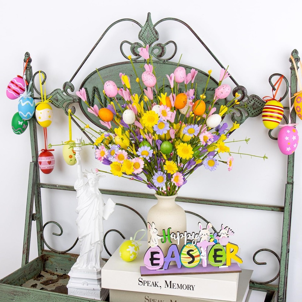 FloralElegance Artificial Easter Flowers with Eggs 10 Pack Easter Floral Pick...