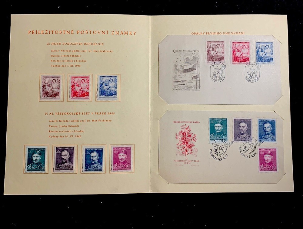 Czechoslovakia 1948: Prague Presentation Folder with 2 FDC and Stamps. MINT