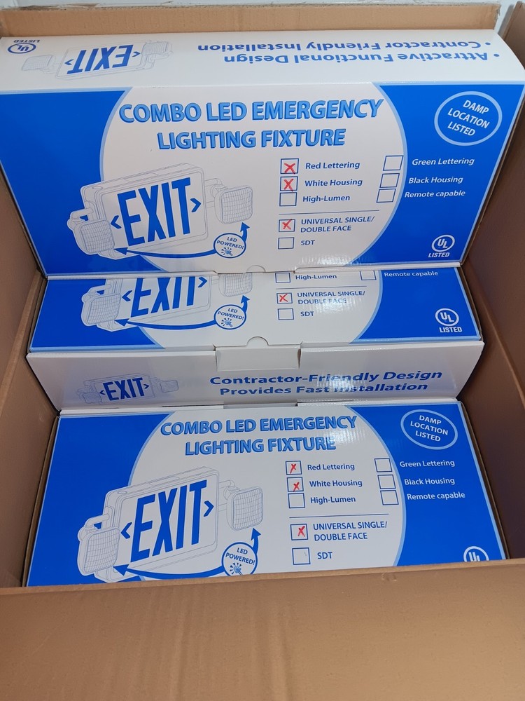Case/6 Combo LED Emergency Exit Sign Lighting Fixtures w External Lights ~NEW~