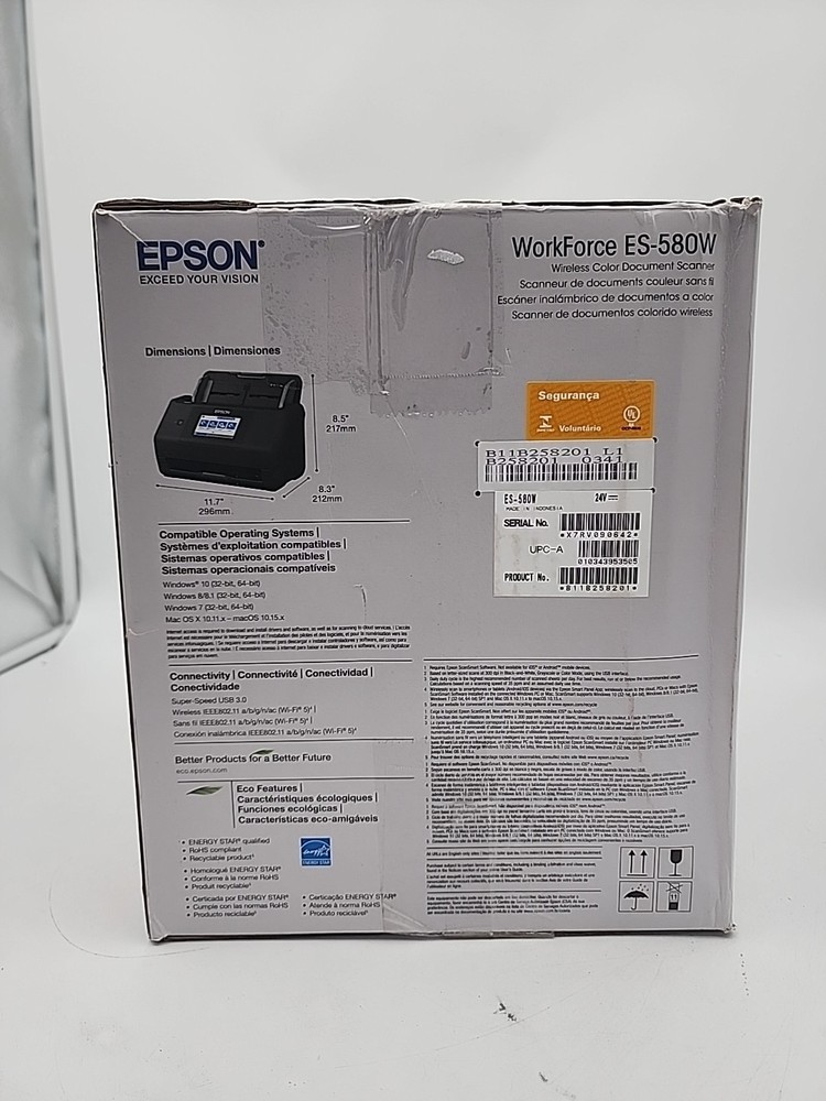 Epson WorkForce ES-580W Wireless Duplex Document Scanner Low Use ~10 Scans Teste