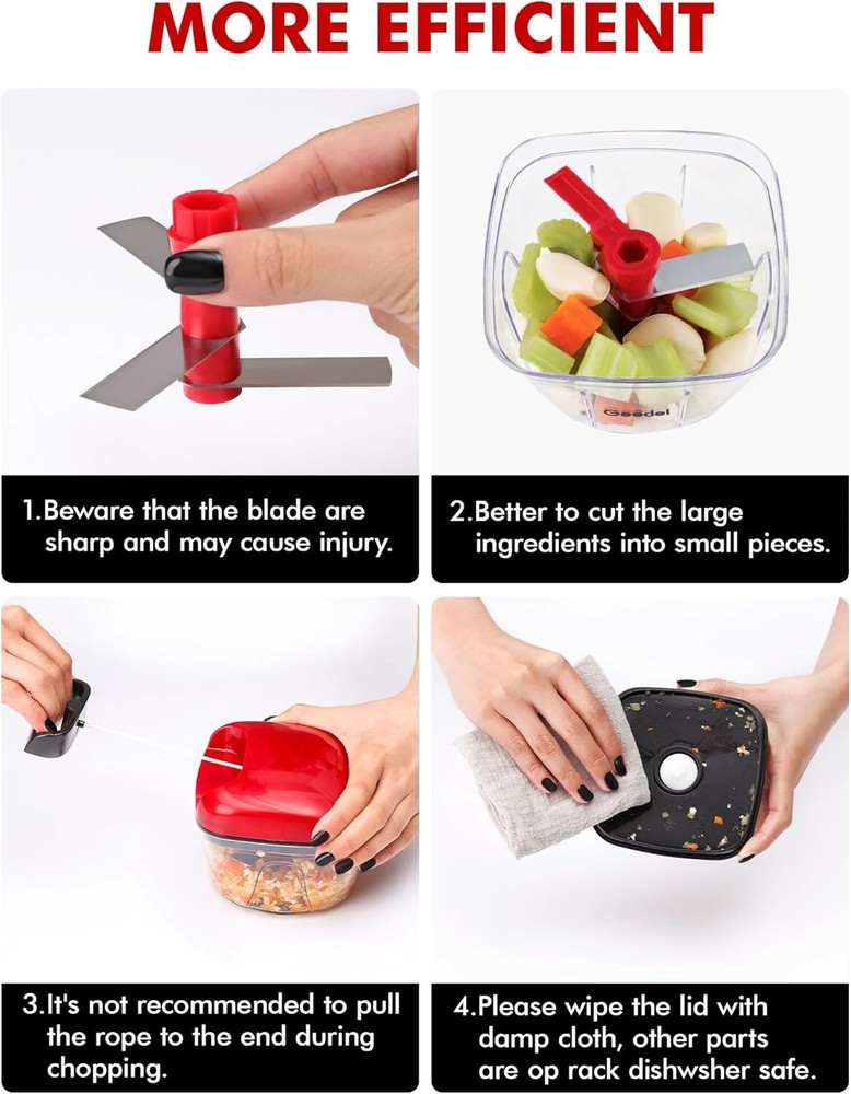 Manual Food Processor Vegetable Chopper, Pull Chopper with String, Food Chopper