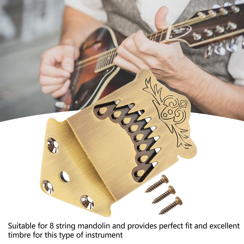 Feather Pattern 8-String Bronze Mandolin Tailpiece - Metal Color