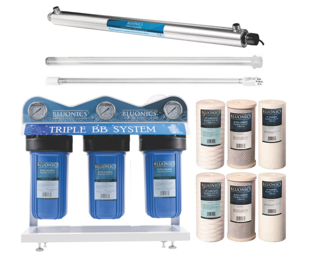 55W UV Well Water Filter System 4.5"x10" w/ Extra Filters BLUONICS