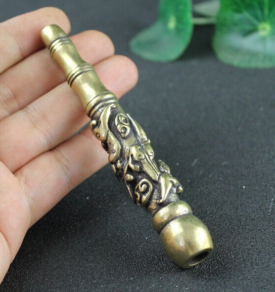 Cat Creature Solid Brass Pipe One-Hitter Tibetan Buddhist Felines Smoking Aid