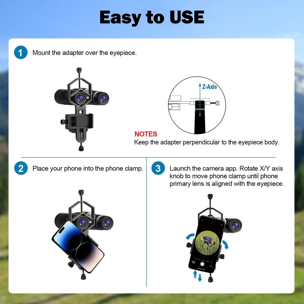 VANKEY 2-Axis Phone Scope Mount, Universal Spotting Scope Phone Adapter, Meta...