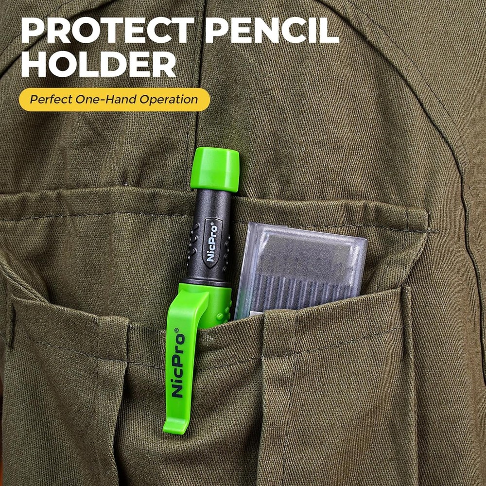Nicpro Carpenter Pencil with Sharpener, CP3000 Black Green