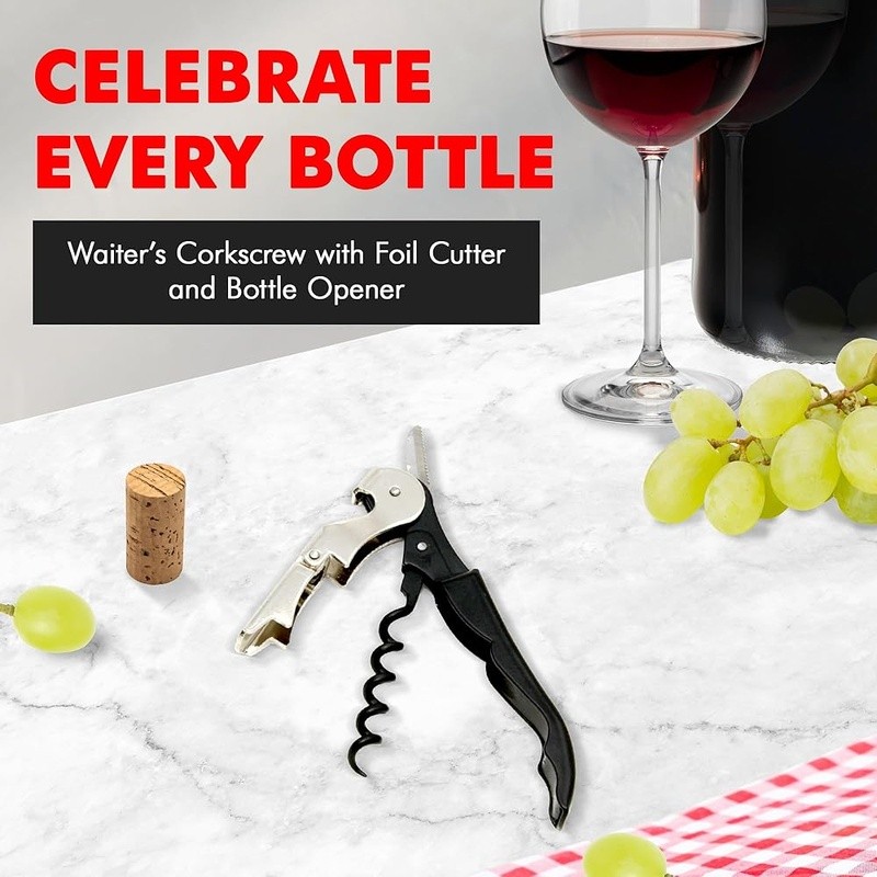 Corkscrew W/ Foil Cutter Bottle Opener Stainless Steel Two Step Design Easy Pull
