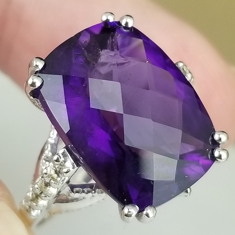 sterling silver ring 925 size 6 amethyst NEVER WORN BOX