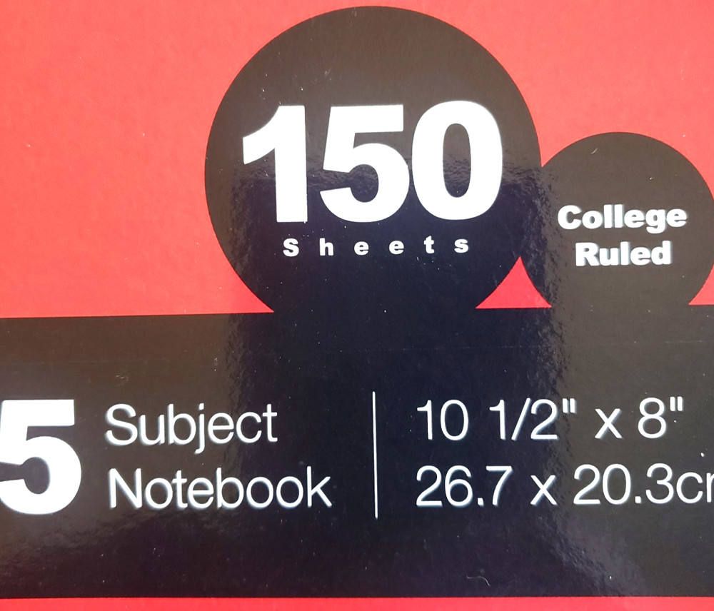 Spiral Notebook College Rules 5 Subjects 150 Sheets