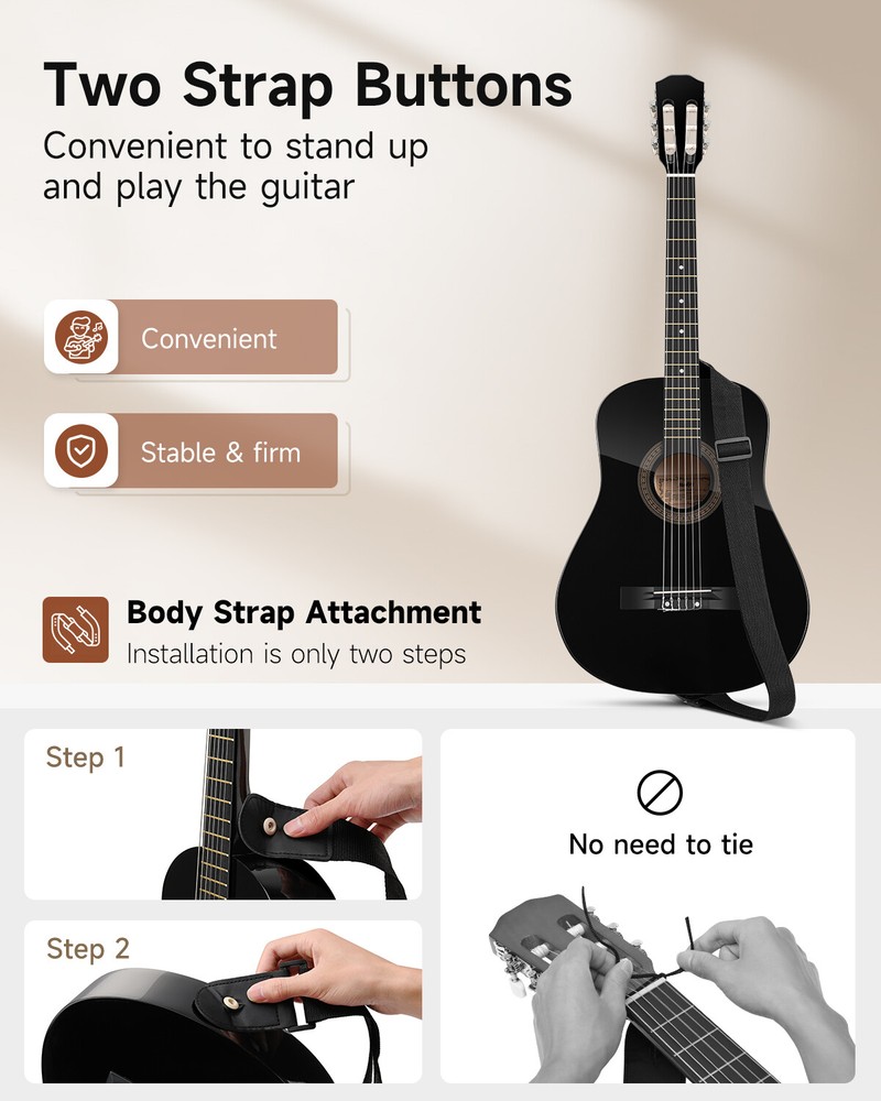 Moukey 38" Acoustic Guitar Dreadnought Beginner Bundle With Strap Bag Tuner Pick