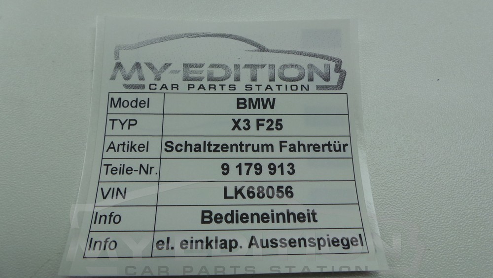 Bmw X3 F25 Window Switch Control Center 9179913