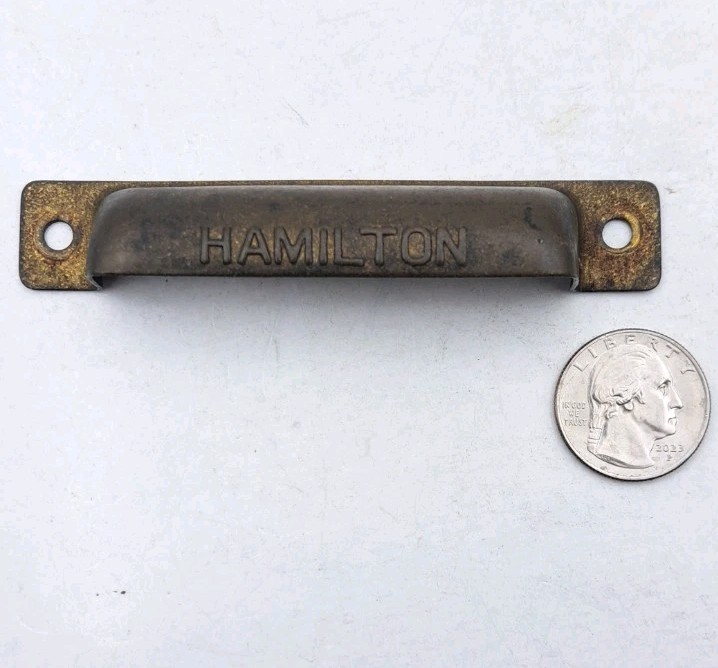 Antique Bin Pull Drawer Printers Cabinet Hamilton Handle Vintage Brass Hardware